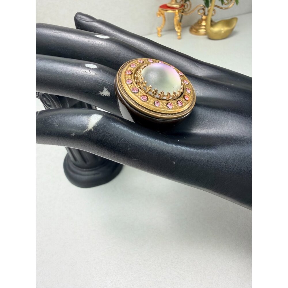 Vintage Lucite Ring Iridescent Tortoise Shell Look Chunky Statement Dome Sz 8 - Picture 2 of 12